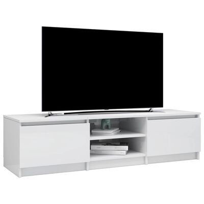 vidaXL TV skapītis, 140x40x35,5 cm, spīdīgi balts, skaidu plāksne