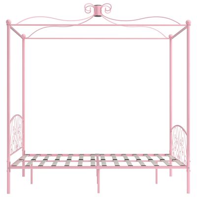 vidaXL gultas rāmis ar nojumi, rozā, metāls, 140x200 cm