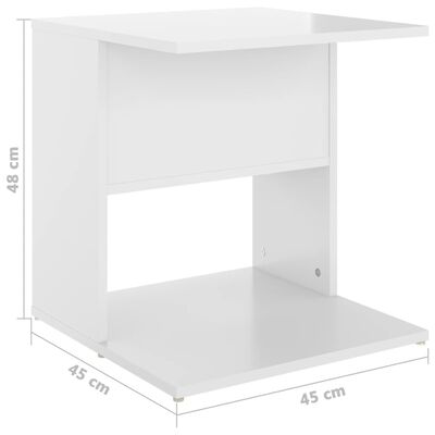 vidaXL galdiņš, spīdīgi balts, 45x45x48 cm, skaidu plāksne