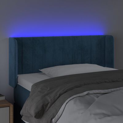 vidaXL gultas galvgalis ar LED, 83x16x78/88 cm, tumši zils samts