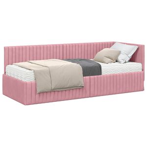 vidaXL Stūra gultas rāmis ar matrači 2 gab. Rozā 80 x 200 cm Samts
