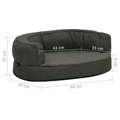 vidaXL ergonomiska suņu gulta, 60x42 cm, lina dizains, tumši pelēka
