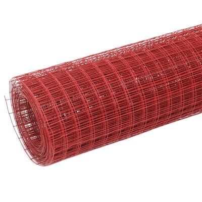 vidaXL stiepļu žogs, tērauds ar PVC pārklājumu, 10x1 m, sarkans