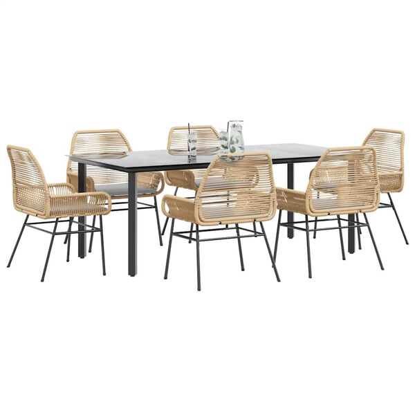 vidaXL 7-daļīgs dārza mēbeļu komplekts, matrači, brūna PE rotangpalma