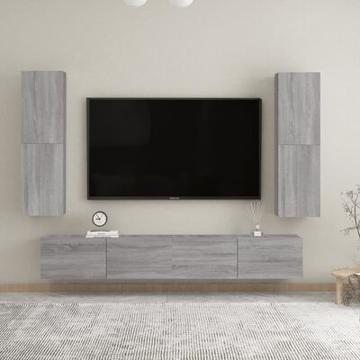 vidaXL sienas TV skapīši, 2 gab., pelēcīga ozolkoka, 30,5x30x110 cm