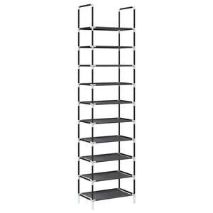 vidaXL apavu plaukts 10 līmeņu, melns, 44x28x180 cm, neausts audums