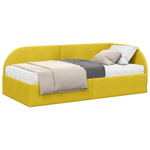 vidaXL Stūra gultas rāmis ar matrači 2 pcs Dzeltena Samts
