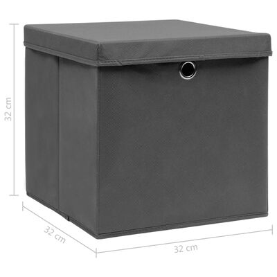 vidaXL uzglabāšanas kastes ar vāku, 4 gab., pelēkas, 32x32x32 cm