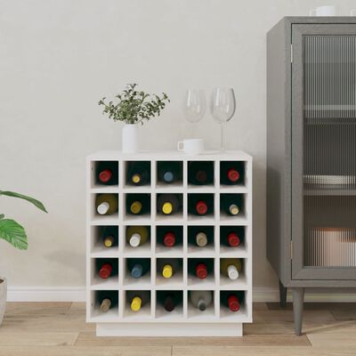 vidaXL vīna pudeļu plaukts, balts, 55,5x34x61 cm, priedes masīvkoks