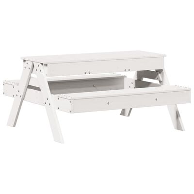 vidaXL piknika galds ar smilšu kasti bērniem, balts, priedes masīvkoks
