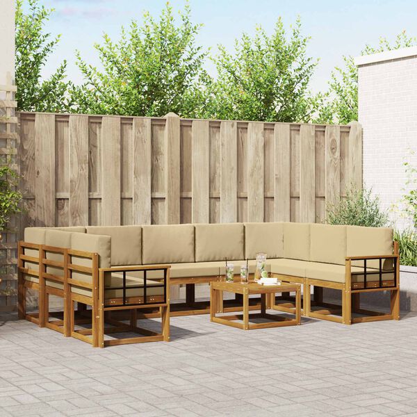 vidaXL Āra dīvānu komplekts ar spilvenu 10 pcs Dabisks un bē&scaron;s