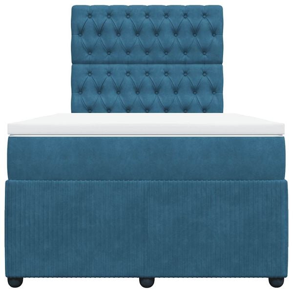 vidaXL atsperu gulta ar matraci, tum&scaron;i zils samts, 120x190 cm