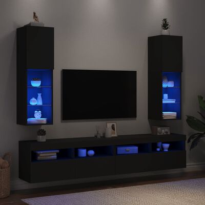 vidaXL TV skapīši ar LED, 2 gab., melni, 30,5x30x102 cm