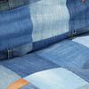 vidaXL pufs, kvadrāta, 100x100x20 cm, tekstilmozaīka, džinsa audums