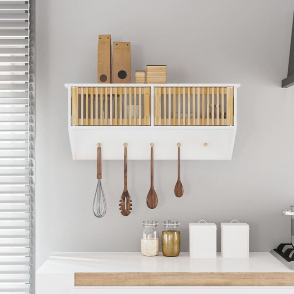 vidaXL sienas skapis ar āķiem, balts, 80x24x35,5 cm, inženierijas koks