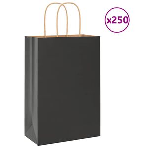 vidaXL papīra maisiņi 250 gab. ar rokturiem, melni, 21x11x31 cm