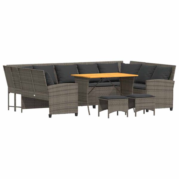 vidaXL 4-daļīgs dārza dīvāna komplekts ar matračiem, pelēks PE pinums