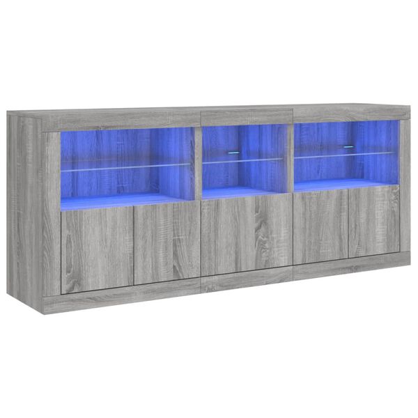 vidaXL kumode ar LED lampiņām, pelēka ozolkoka krāsa, 162x37x67 cm