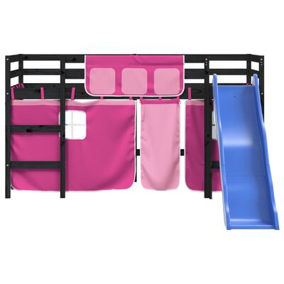 vidaXL bērnu gulta ar aizkariem, rozā, 80x200 cm, priedes masīvkoks