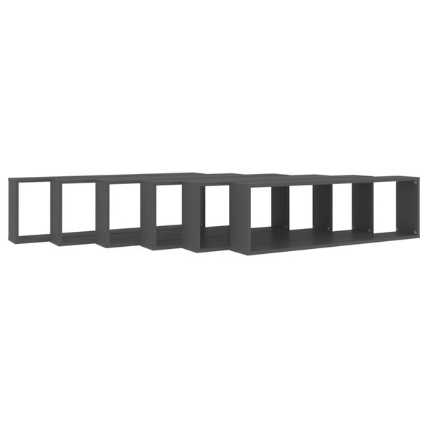 vidaXL sienas plaukti, 6 gab., pelēki, 100x15x30 cm, inženierijas koks