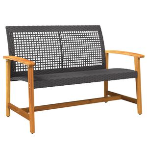 vidaXL dārza sols, 112 cm, melna PE rotangpalma, akācijas masīvkoks