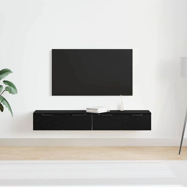 vidaXL Sienā uzstādāms skapis 2 pcs Melns ozolkoks 68 x 30 x 20 cm