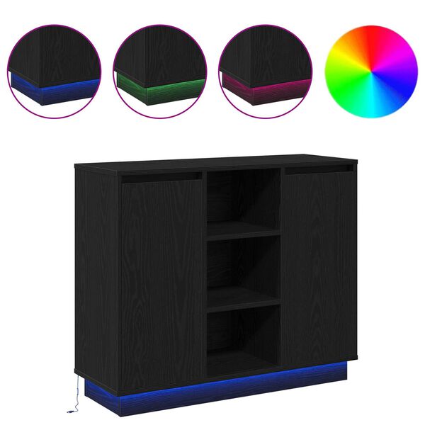 vidaXL LED sānu galds Melns ozolkoks 90 x 32 x 75 cm Inženierijas koks