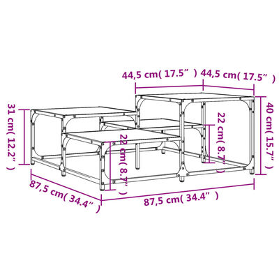 vidaXL kafijas galdiņš, ozolkoka, 87,5x87,5x40 cm, inženierijas koks