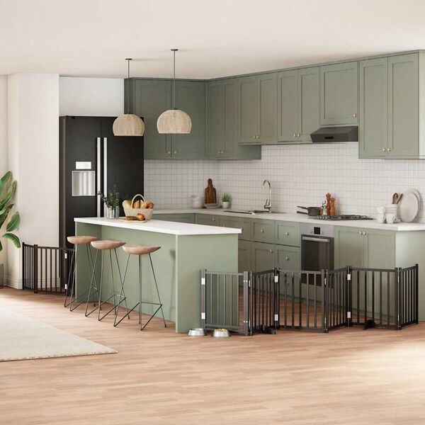 vidaXL suņu vārti ar durvīm, salokāmi, 9 paneļi, 450 cm, papeles koks