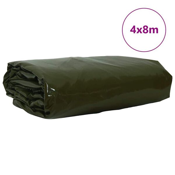 vidaXL Tarps 650g / m&sup2; Olīvu zaļ&scaron; 4 x 8 m Audekls ar PVC pārklājumu