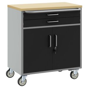 vidaXL Riteņu darbnīcas rati ar riteni Melns un pelēks 75 x 45 x 85 cm