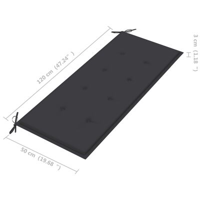 vidaXL dārza sols ar matraci, 120 cm, akācijas masīvkoks