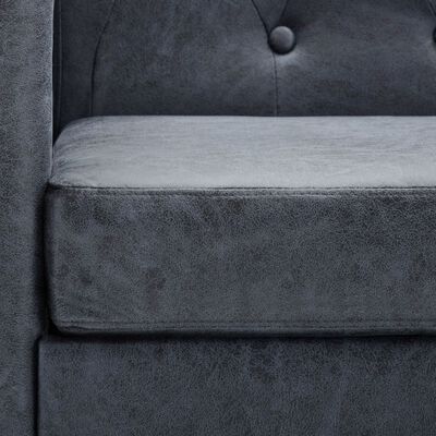 vidaXL stūra dīvāns Chesterfield, trīsvietīgs, pelēka mākslīgā zamšāda