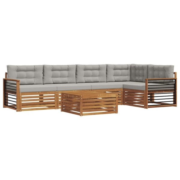 vidaXL Āra dīvānu komplekts ar spilvenu 6 pcs Dabīgs un gai&scaron;i pelēks