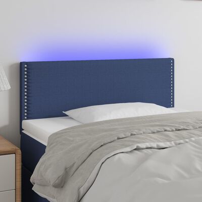 vidaXL gultas galvgalis ar LED, 100x5x78/88 cm, zils audums