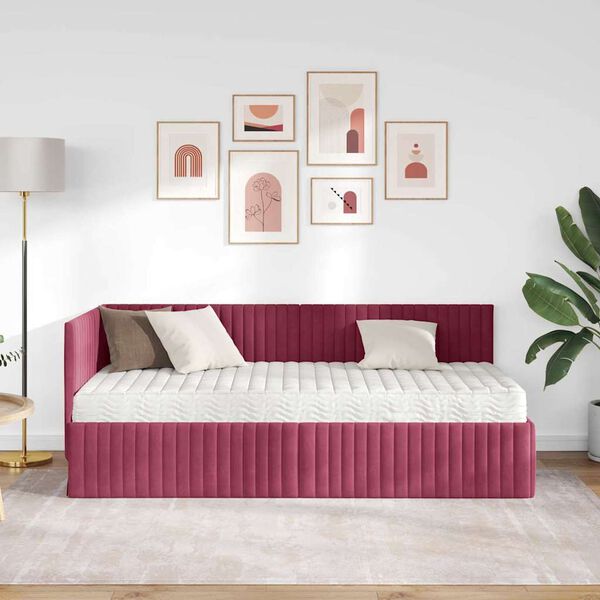 vidaXL Stūra gultas rāmis ar matrači ar galvas klāju 2 pcs Zaļa Samts