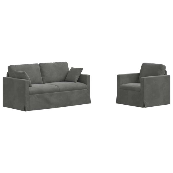 vidaXL Dīvānu komplekts 2 pcs Tum&scaron;i pelēks 158 x 78 x 80 cm Samts