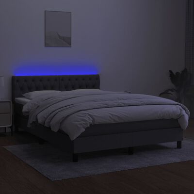 vidaXL atsperu gulta ar matraci, LED, tumši pelēks audums, 140x200 cm