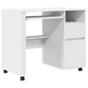 vidaXL Galds ar ratieniem Balts Inženierijas koks 91 x 50 x 77 cm