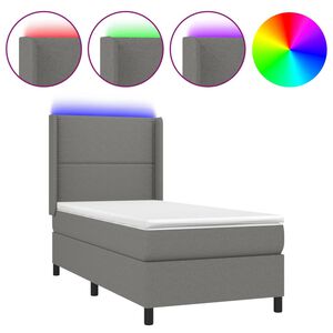 vidaXL atsperu gulta ar matraci, LED, tum&scaron;i pelēks audums, 90x190 cm