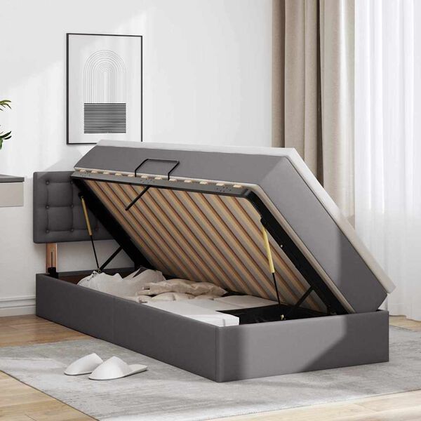 vidaXL Gulta ar uzglabā&scaron;anas vietu un matraci Pelēka 90 x 200 cm