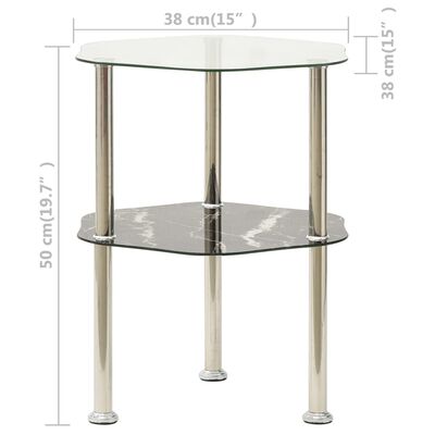 vidaXL 2 līmeņu galdiņš, 38x38x50cm, caurspīdīgs, melns, rūdīts stikls
