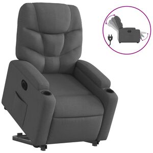 vidaXL elektrisks atpūtas krēsls, paceļams, atgāžams, pelēks audums