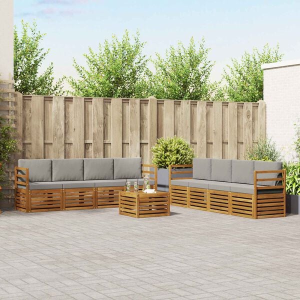 vidaXL Dīvāna komplekti ar spilvenu 9 pcs Dabīgs un gai&scaron;i pelēks