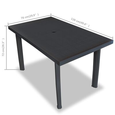 vidaXL dārza galds, 126x76x72 cm, antracītpelēka plastmasa