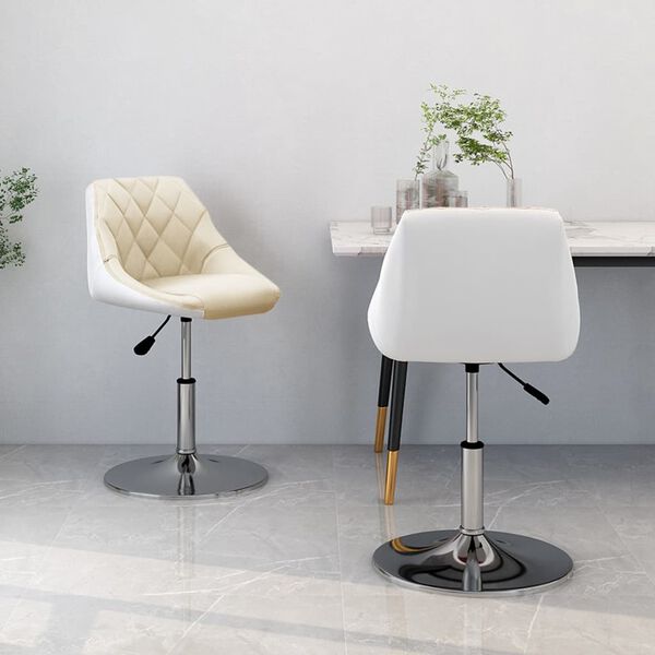 vidaXL grozāmi virtuves krēsli, 2 gab., krēmkrāsas, balta mākslīgā āda