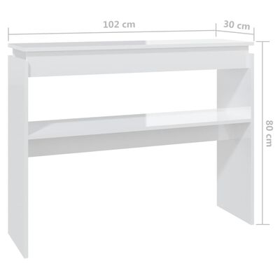 vidaXL konsoles galdiņš, spīdīgi balts, 102x30x80 cm, skaidu plāksne