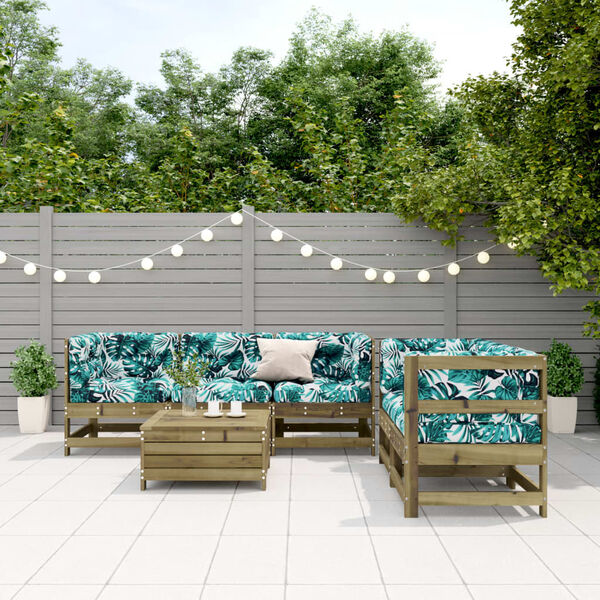 vidaXL 6-daļīgs dārza atpūtas mēbeļu komplekts ar matračiem, priede