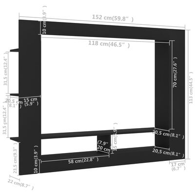 vidaXL TV skapītis, 152x22x113 cm, melna skaidu plāksne