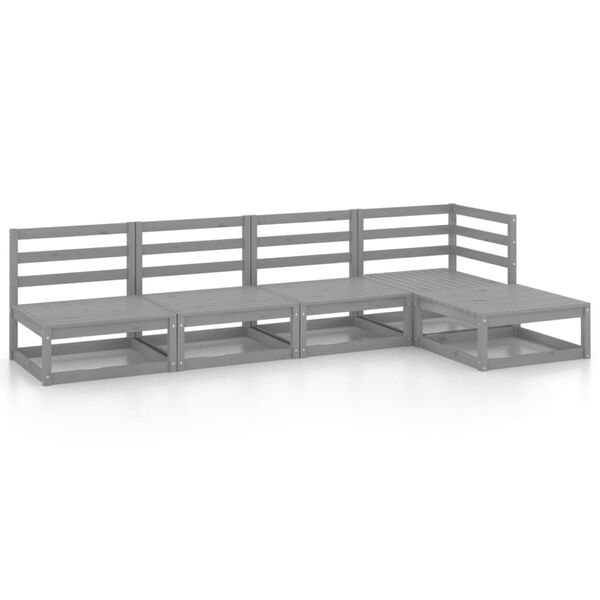 vidaXL 5-daļīgs dārza atpūtas mēbeļu komplekts, pelēks, priedes koks